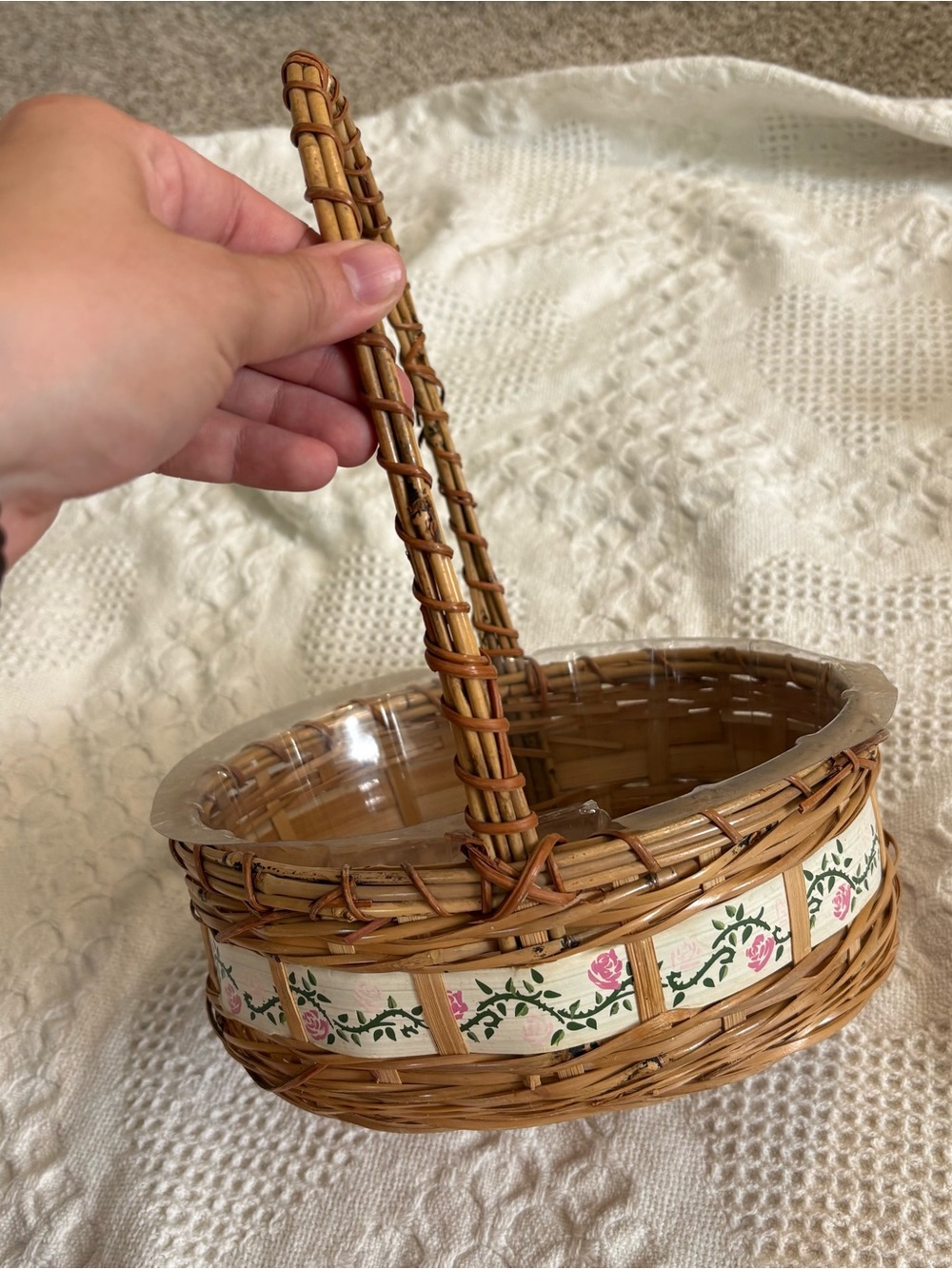 Woven Floral Accent Basket in Natural Brown